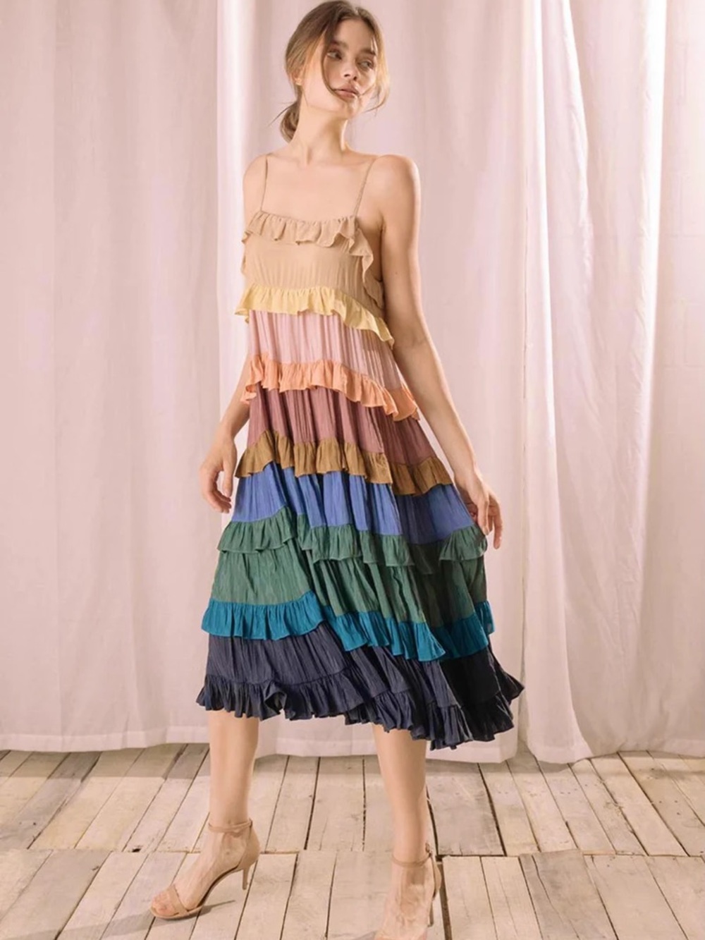 Anthropologie Storia Isabella Sofia ruffled tiered midi dress size small
